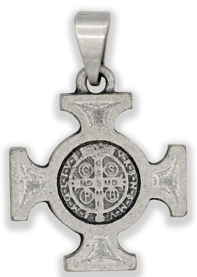 St Benedict Byzantine Cross Medal, Antique Silver - 5/8"  (Minimum quantity purchase is 2)