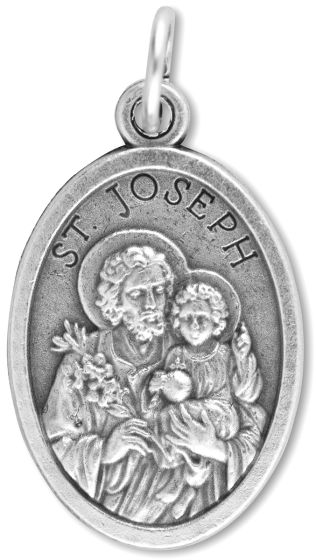 St Joseph Medal (Pray for Us) – 1" Oval Silver Oxidized, Made in Italy  (Minimum quantity purchase is 3)