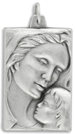 Madonna and Child Medal Large - 1 1/4" Silver Oxidized, Made in Italy * (Minimum quantity purchase is 2)