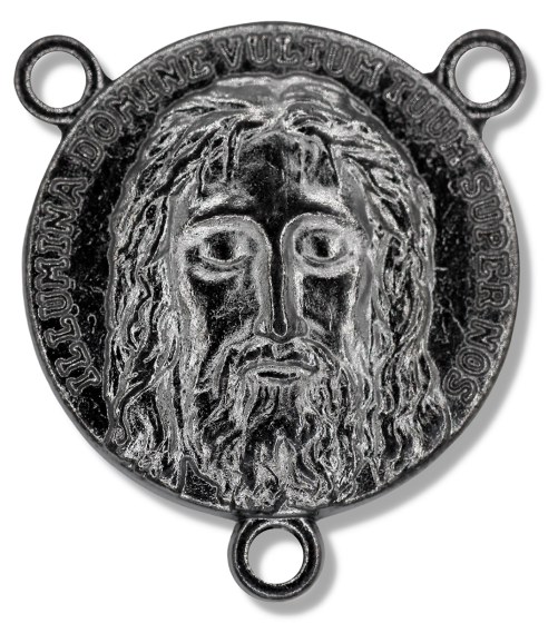   Large Round Holy Face Center / 5 Wounds Rosary Center Piece - Gun Metal finish 1" Diameter (Minimum quantity purchase is 2)