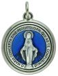  Round Silver w/ Blue Enamel Miraculous Medal  - 1" LATIN   (Minimum quantity purchase is 1)