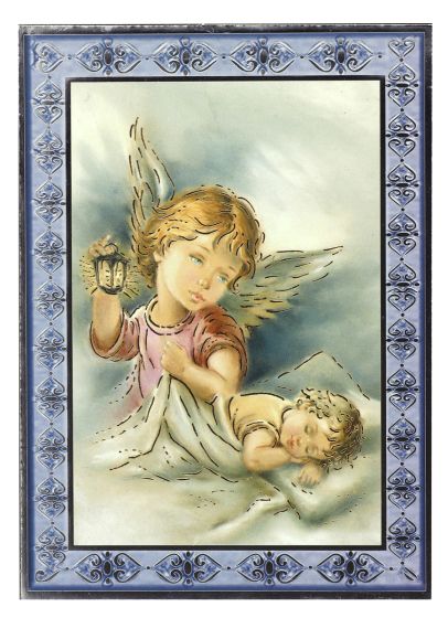  Angel with Child Icon with Silver and Gold Foil on Wood - 5 1/2"   