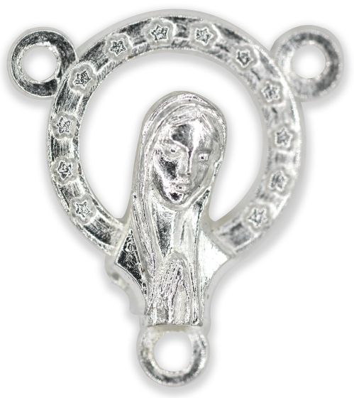 Blessed Mother Rosary Center with Sacred Heart – 3/4" Open Design Silver Oxidized, Made in Italy * (Minimum quantity purchase is 3)