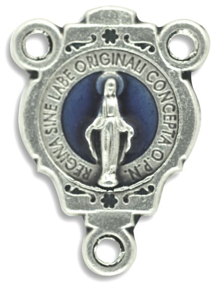 Miraculous Medal Blue Enamel Rosary Center - 3/4" Silver Oxidized, Made in Italy * (Minimum quantity purchase is 2)