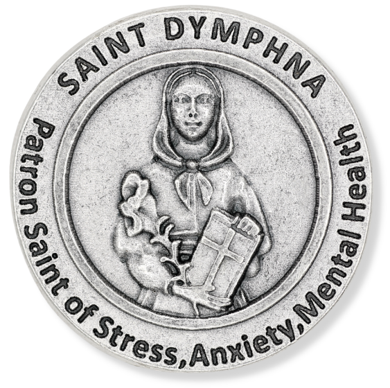 St Dymphna (Stress, Anxiety, Mental Health) Pocket Token - 1.25", Silver Ox  (Minimum quantity purchase is 1)