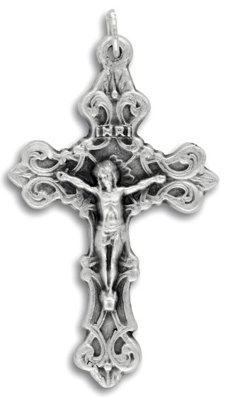 Ornate Fleur-de-Lis Crucifix - 2" Silver Oxidized, Made in Italy  *  (Minimum quantity purchase is 2)