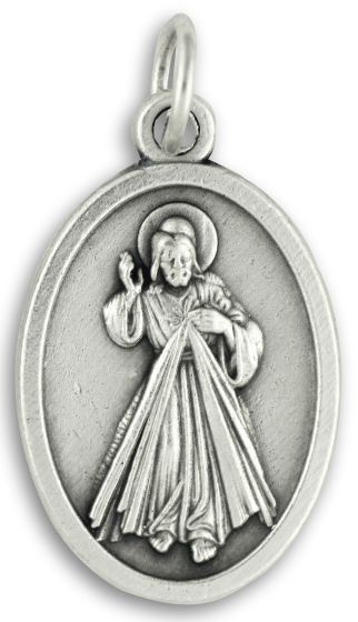 Divine Mercy Medal (Jesus I Trust in You) – 1" Oval Silver Oxidized, Made in Italy  * (Minimum quantity purchase is 3)
