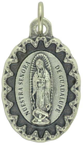  Our Lady of Guadalupe Medal with Scalloped Edge - 1" Silver Oxidized, Made in Italy  * (Minimum quantity purchase is 2)