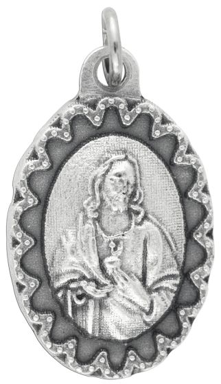 Sacred Heart of Jesus Medal with Scalloped Edge - 1 inch  (Minimum quantity purchase is 3)