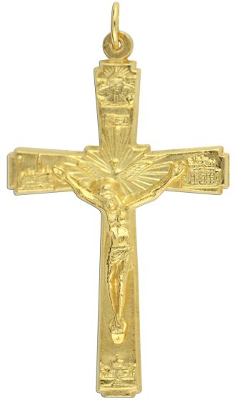 Holy Spirit Crucifix with the Four Major Papal Basilicas – 2" Gold Plated, Made in Italy *  (Minimum quantity purchase is 1)