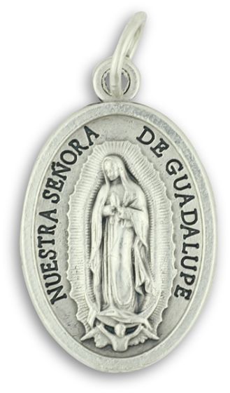 Our Lady of Guadalupe Medal 1” Oval Silver Oxidized – Spanish – Made in Italy * (Minimum quantity purchase is 2)