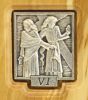 Stations of the Cross Tri-Fold Devotional Display (Silver Oxidized Plaques on Wood) – 6 1/2", Made in Italy  (Minimum quantity purchase is 1)    