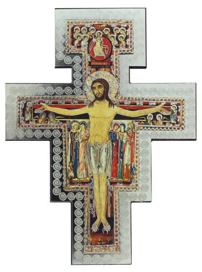  San Damiano Wall Cross - Silver Foil - 9 1/2" x 7"   (Minimum quantity purchase is 1)