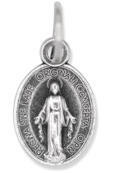 Miraculous Medal Mini (Latin) - 1/2" Silver Oxidized, Made in Italy * (Minimum quantity purchase is 5)