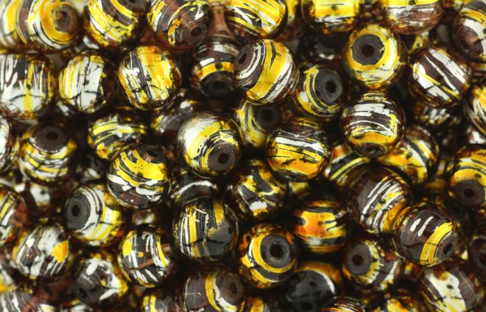   Accented Glass Beads, 8 mm Round Silver, Gold and Brown - 60 per pack   (Minimum quantity purchase is 1)