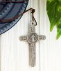 St Benedict Crucifix Pendant (Red Enamel Geometric Inlay) – 3 1/8" Silver Oxidized with 32" Cord, Made in Italy * (Minimum quantity purchase is 1)