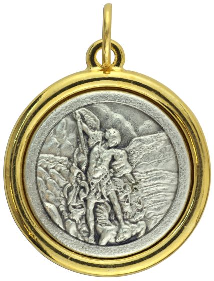  Two-Toned St Michael / Guardian Angel Medal  - 3/4 Inch  (Minimum quantity purchase is 1)
