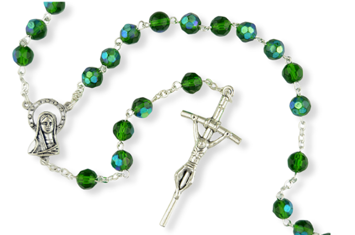  AB Emerald Green Crystal / May 7mm Glass Bead Rosary - 20 1/2"   (Minimum quantity purchase is 1)