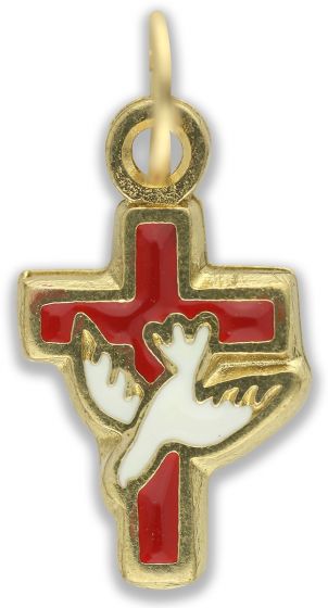  Holy Spirit / Confirmation Cross Medal in Red - 3/4"  (Minimum quanity purchase is 5)  (Minimum quantity purchase is 5)