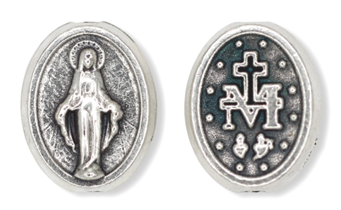 Oval Miraculous Medal Beads, 7/16" - pkg of 12  (8 x 10 mm)    (Minimum quantity purchase is 1)