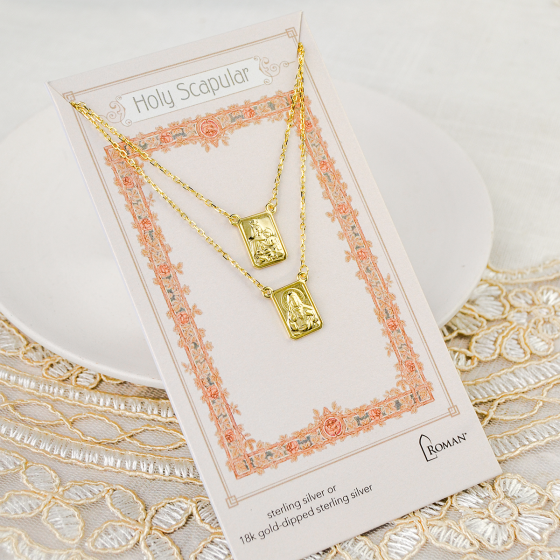 Sterling Silver Scapular – 18K Gold Plated, 26" Length