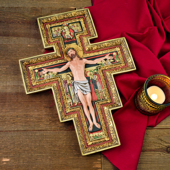 San Damiano Wall Crucifix – 10.75" Resin & Stone, Joseph's Studio