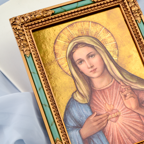 Immaculate Heart of Mary Framed Icon – 7.25" Gold Vintage Style, Joseph’s Studio