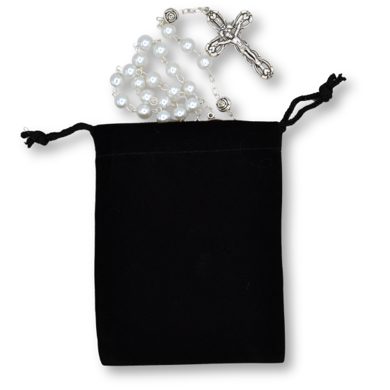 Black Velvet Rosary Pouch - 4" x 5.5" Drawstring Velour Rosary Bag * (Minimum quantity purchase is 3)