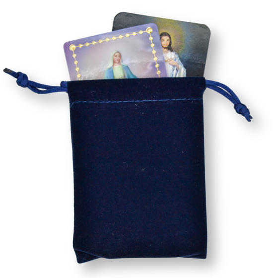 Navy Blue Velvet Rosary Pouch - 4" x 5.5" Drawstring Velour Rosary Bag * (Minimum quantity purchase is 3)