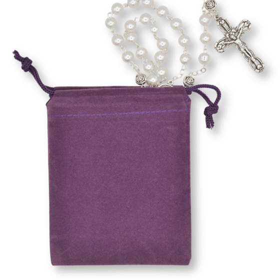 Grape Velvet Rosary Pouch - 4" x 5.5" Drawstring Velour Rosary Bag * (Minimum quantity purchase is 3)