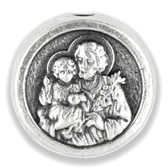  St Joseph / Holy Family Metal Image Beads - pkg of 12   (Minimum quantity purchase is 1)