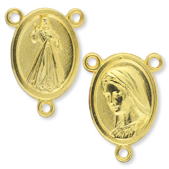 Divine Mercy Rosary Center with Our Lady of Medjugorje – 3/4" Gold Plated, Made in Italy *  (Minimum quantity purchase is 3)