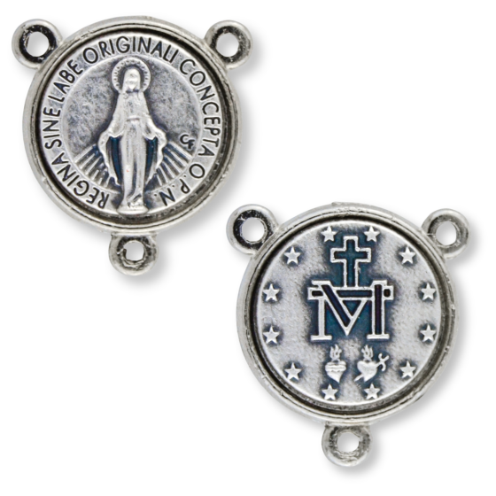 Miraculous Medal Rosary Centerpiece (Latin) - 5/8" Round Thick Silver Oxidized, Made in Italy  * (Minimum quantity purchase is 1)