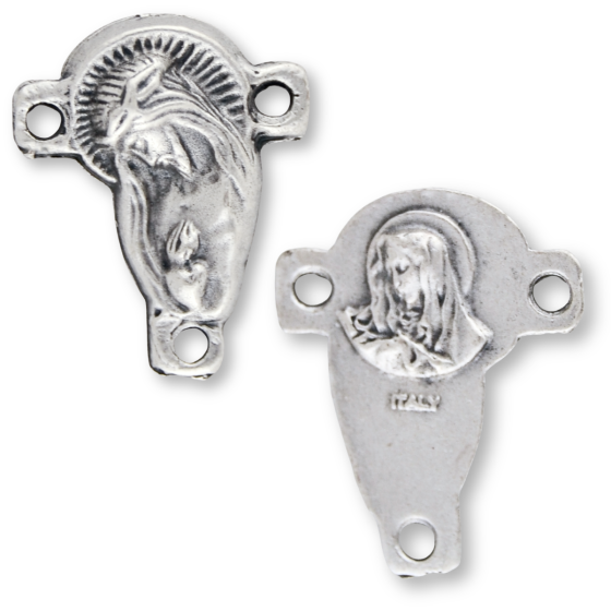 Jesus in Prayer & Sorrowful Mother Rosary Center – 5/8" Silver Oxidized, Made in Italy * (Minimum quantity purchase is 3)