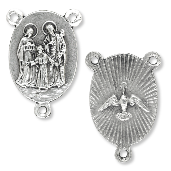 Holy Family Rosary Center with Holy Spirit Dove - 7/8" Oval Silver Oxidized, Made in Italy  * (Minimum quantity purchase is 3)