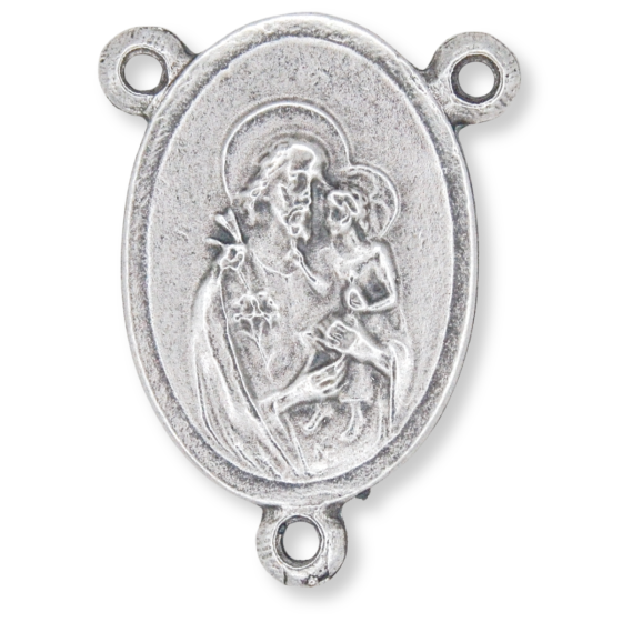 St Joseph Rosary Center with the Child Jesus – 1" Minimal Oval Silver Oxidized, Made in Italy  * (Minimum quantity purchase is 2)