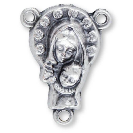 Madonna and Child Rosary Center – 5/8" Silhouette Silver Oxidized, Made in Italy  * (Minimum quantity purchase is 3)