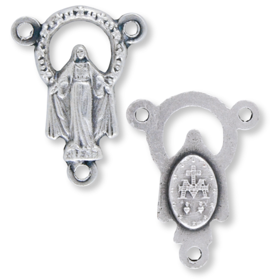 Miraculous Medal Silhouette Rosary Centerpiece – 3/4" Silver Oxidized, Made in Italy  * (Minimum quantity purchase is 5)
