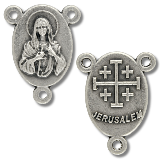 Immaculate Heart of Mary Rosary Centerpiece (Jerusalem Cross) - 3/4" Silver Oxidized, Made in Italy  (Minimum quantity purchase is 1)