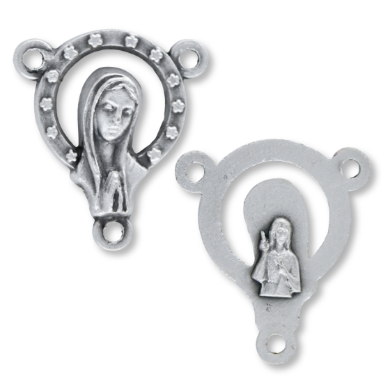 Blessed Mother Rosary Center with Sacred Heart – 3/4" Open Design Silver Oxidized, Made in Italy