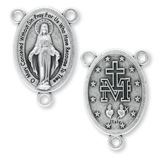 Miraculous Medal Rosary Centerpiece (English) – 1" Silver Oxidized, Made in Italy  (Minimum quantity purchase is 2)