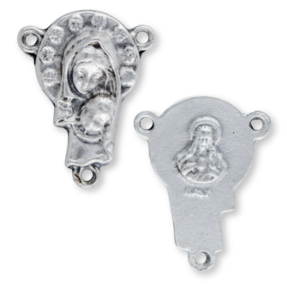 Madonna and Child Rosary Center with Sacred Heart – 3/4" Silver Oxidized, Made in Italy   (Minimum quantity purchase is 2)