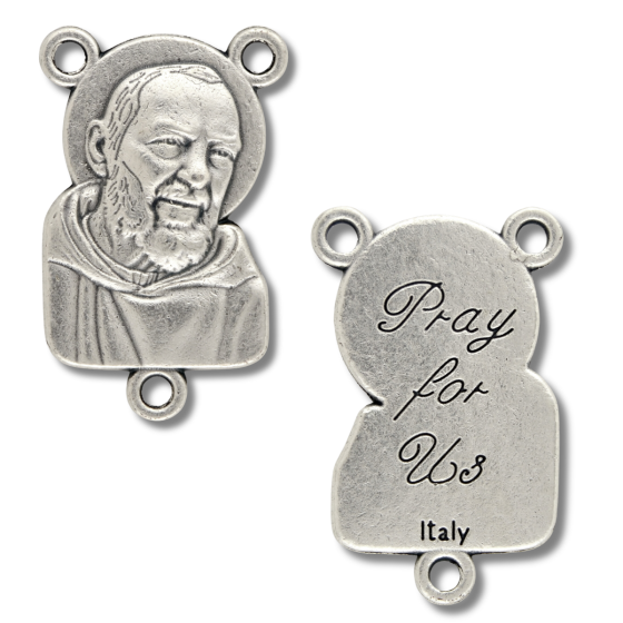 St. Padre Pio Rosary Centerpiece - Silver Ox, 1" (Minimum quantity purchase is 2)