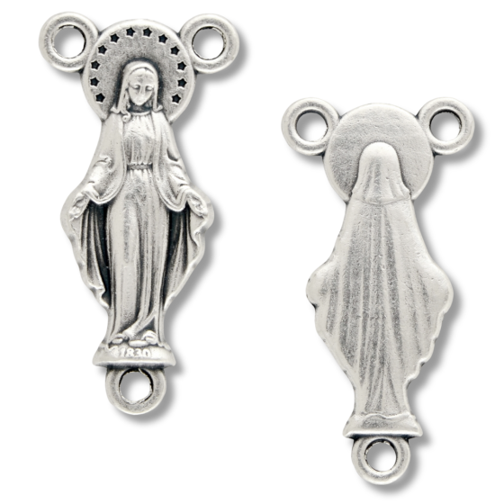 Blessed Virgin Mary Rosary Center - 7/8" Silhouette Silver Oxidized, Made in Italy * (Minimum quantity purchase is 2)