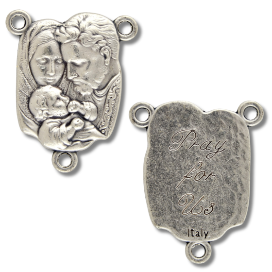 Holy Family Rosary Center - 1" Silhouette Silver Oxidized, Made in Italy * (Minimum quantity purchase is 2)