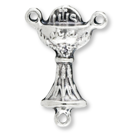 First Holy Communion Chalice Rosary Center – 7/8" Small Silhouette Silver Oxidized, Made in Italy * (Minimum quantity purchase is 5)