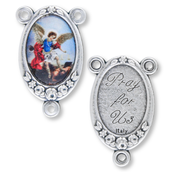 St Michael Rosary Centerpiece - 1" Color Image Silver Oxidized, Made in Italy   (Minimum quantity purchase is 2)