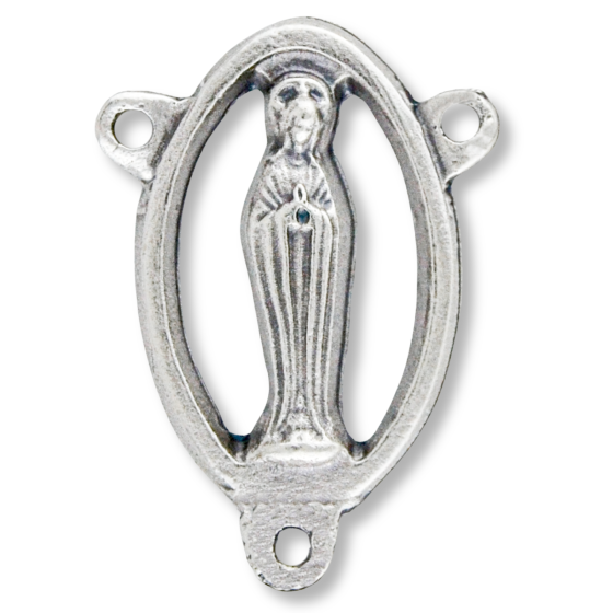 Blessed Virgin Mary Rosary Center – 7/8" Full Figure Open Design Silver Oxidized, Made in Italy * (Minimum quantity purchase is 3)