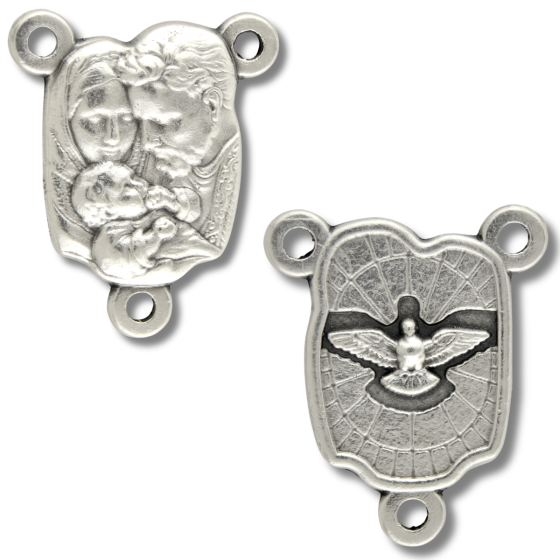 Holy Family Rosary Centerpiece (Holy Spirit Dove) – 3/4" Silhouette Silver Oxidized, Made in Italy *  (Minimum quantity purchase is 3)
