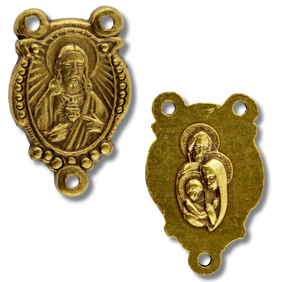 Sacred Heart of Jesus Rosary Center (Holy Family) - 7/8", Silver Oxidized, Made in Italy * (Minimum quantity purchase is 3)  